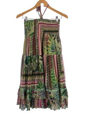 Lapis Women’s Convertible Dress Skirt Small Tropical Patchwork Smocked Boho